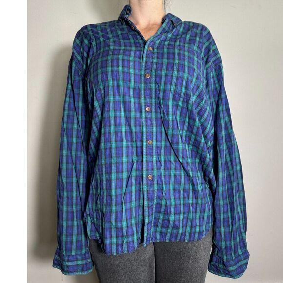 Vintage World Island 100% Cotton Purple Green Plaid Button Up Shirt Size XL - Picture 1 of 8